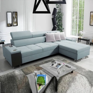 Ecksofa mit Schlaffunktion Dafni Arktisblau rechtsseitig geflochten bietet Komfort und Funktionalität während der täglichen Erholung