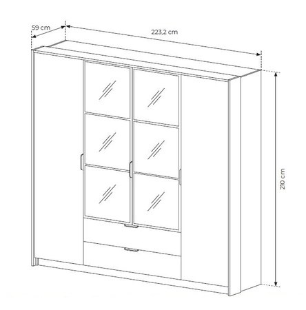 Verspiegelte Garderobe Dover 223 cm Kastanie / anthrazit originelles Design Metallgriffe ideal Schlafzimmer Kleiderschrank mit Schubladen
