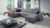 Kelly IV Ecksofa mit Schlaffunktion grau rechts geflochten bequemes Ecksofa verstellbare Kopfstützen seitlich mit Lattenverkleidung