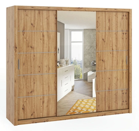 Schlafzimmermöbel-Set Rico Eiche artisan zeitloses Design Schlafzimmermöbel-Set geräumiger Schiebeschrank mit Spiegel