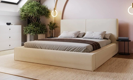 Polsterbett Belli 140x200 beige stilvolles Bett mit Bettzeugablage komfortables Kopfteil besticht durch sein elegantes Design