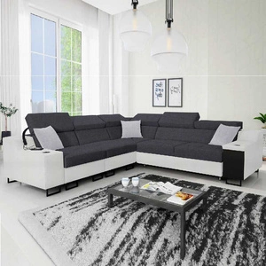 Ecksofa mit Schlaffunktion Alcamo III graphit / weiß links Funktions-Ecksofa mit einer Schublade in der Seite zwei Behälter für Bettzeug