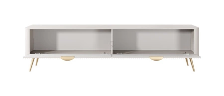 RTV Schrank Lante 200 cm beige modernes Design Korpus auf hohen Beinen geriffelte Front charakteristische ovale Form