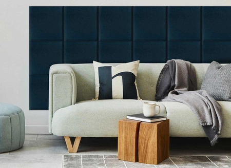Polsterpaneel Quadra 40x40 cm marineblau stilvolles Wandpaneel quadratischer Veloursstoff modisches Finish für jede Einrichtung