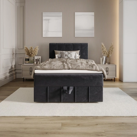 Boxspringbett Casey 90x200 graphit im modernen skandinavischen Stil mit gepolstertem Kopfteil Bett mit Staukasten