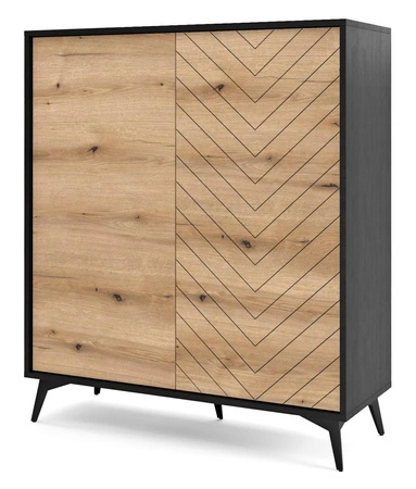Wohnwände Gusto Schwarz / Eiche Evoke Modernes Design Wandschrank für das Wohnzimmer oder das Tageszimmer mit dekorativem Fichtendekor