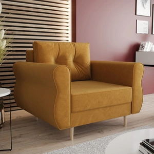 Wilkins senfgelber Sessel eleganter Wohnzimmersessel mit geräumiger und weicher Sitzfläche Holzbeine verleihen optische Leichtigkeit