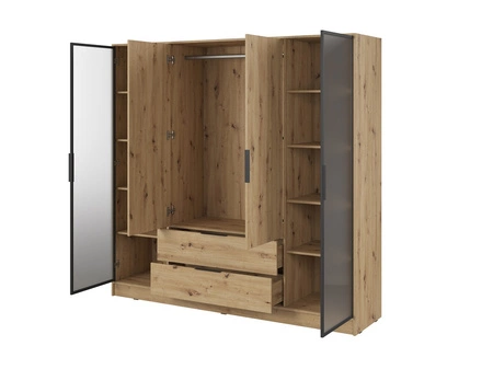 Kleiderschrank Corse 206 cm Eiche handwerklich modernes Design Kleiderschrank mit Glasfronten und geräumigen Schubladen ideal für Schlafzimmer und Büros