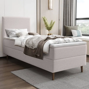 Boxspringbett Totti 90x200 elfenbeinfarbenes stilvolles Bett mit Bettzeug Lagerung dreidimensional gestreiften Stoff