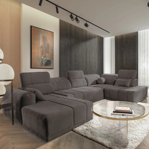 Ecksofa mit Schlaffunktion Cetara VI grau braun linke Seite komfortables und stilvolles Ecksofa mit verschiebbaren Rückenlehnen