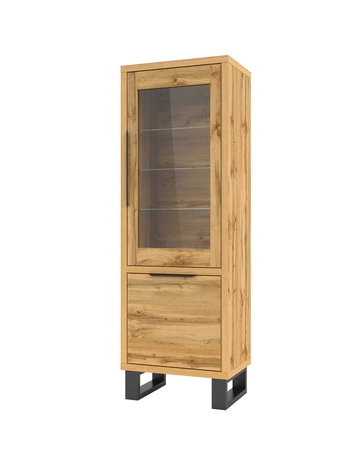 Halle 64 cm Eiche wotan Vitrine schlichte Form in modernem Design Metallrahmen Loft-Stil Industrievitrine