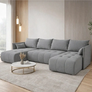 Ecksofa mit Schlaffunktion Selva U hellgrau Interessant präsentiertes Ecksofa aus strapazierfähigem Webstoff