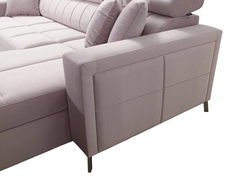 Ecksofa mit Schlaffunktion Nausa schwarz rechts Samt stilvolles bequemes Ecksofa verstellbare Kopfstützen Bettzeug Container