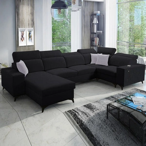 Ecksofa mit Schlaffunktion Kelly Sleek IV schwarz linke Ecke Schlafsofa mit Bettzeugkästen Webstoff