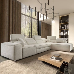 Ecksofa mit Schlaffunktion Viano XI creme rechte Ecke trendig und stilvoll mit verstellbaren Kopfstützen Zierkissen