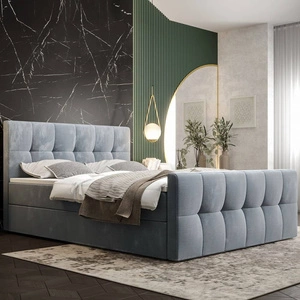 Boxspringbett Manhattan 140x200 hellblau Bett im modernen skandinavischen Stil mit gepolstertem Kopf- und Fußteil