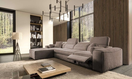 Ecksofa mit Schlaffunktion Viano XII Lux hellbraun linkshändig Designer-Ecksofa für das Wohnzimmer mit komfortablem ausziehbarem Fußteil