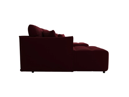 Ecksofa mit Schlaffunktion Oroso U burgunderfarbener Bettkasten weicher Samtstoff mit hydrophober Beschichtung dekorative Steppung