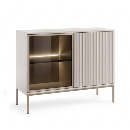 Kommode Amma 104 cm beige unkonventionelles Design geriffelte und verglaste Fronten mit Push-to-Open-System