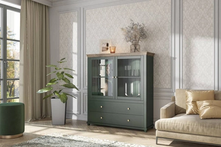 Wohnzimmermöbel Set Evora Flasche grün / Eiche lefkas wird die Liebhaber von markanten Interieurs mit seinem attraktiven Design und Funktionalität begeistern