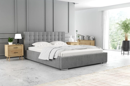 Polsterbett Umiky 180x200 hellgrau stilvolles Bett mit Bettzeugablage bequemes Kopfteil besticht durch sein elegantes Design