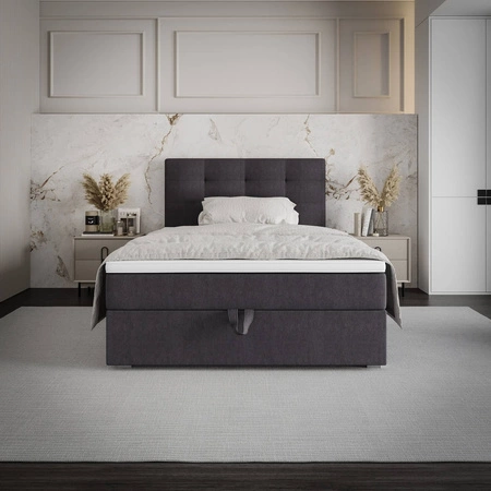 Boxspringbett Flint 90x200 graphit im modernen skandinavischen Stil mit gepolstertem Kopfteil Bett mit Staukasten