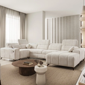 Ecksofa mit Schlaffunktion Penejos IV creme rechts stilvolles Ecksofa mit zwei Bettkästen strapazierfähiger Stoff