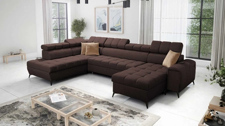 Ecksofa mit Schlaffunktion Bolmso VI braun rechts bequemes Ecksofa mit verstellbaren Kopfstützen dekorative Steppung auf der Sitzfläche