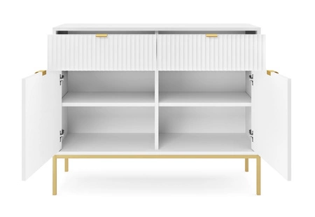 Kommode mit Schublade Lovro 104 cm weiß modernes Design wird Liebhaber von ausdrucksstarken Interieur Kommode mit Gold-Accessoires bereichert begeistern