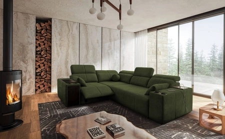 Ecksofa mit Schlaffunktion Tesalia II Lux grün links komfortables Ecksofa mit verschiebbarer Rückenlehne und ausziehbarer Fußstütze