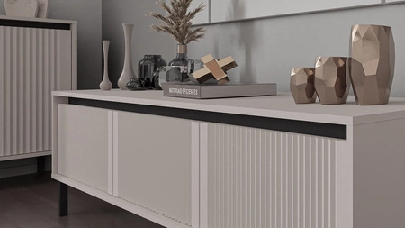 RTV-Schrank Osaka 179 cm beige/schwarz in trendigen Farben ideal für japanische Innenräume geschmackvolle geriffelte Front