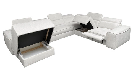 Ecksofa mit Schlaffunktion Viano VIII Lux hellgrau links Design-Ecksofa mit ausziehbarem Fußteil Bettzeug-Container