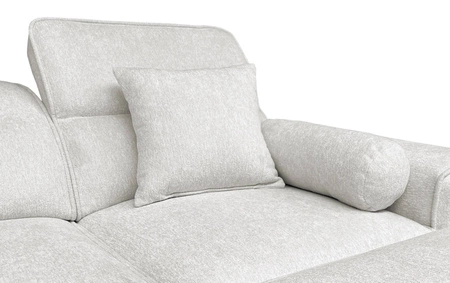 Ecksofa mit Schlaffunktion Viano grau blau rechts stilvolles Ecksofa mit interessanter Form verstellbare Kopfstützen Zierkissen