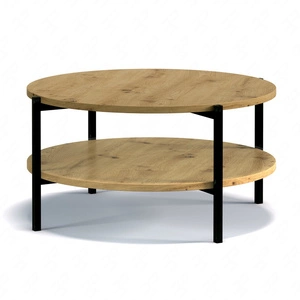 Runder Couchtisch 84 cm Sampi Eiche artisan mit zusätzlicher Ablagefläche leichtes Design Metallgestell idealer Tisch für jede Einrichtung