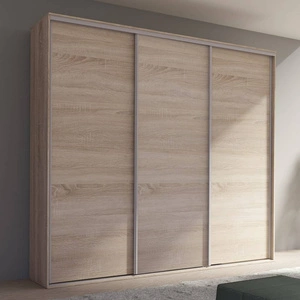 Grande Schiebeschrank 254 cm Eiche hell sonoma geräumiger Kleiderschrank in moderner Form mit Aluminiumtüren ausgestattet