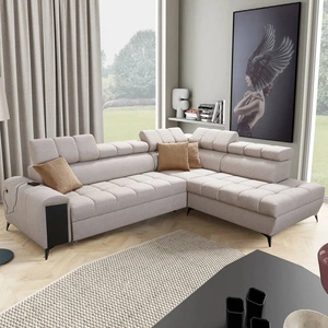 Ecksofa mit Schlaffunktion Bolmso VII beige rechte Ecke sehr elegantes Ecksofa für das Wohnzimmer mit einer Schublade und einem Behälter für Bettzeug