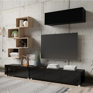 Möbelset Apulia XXIX schwarz glänzend / Eiche artisan ein außergewöhnlich stilvolles Möbelset einfache Elemente, die in jedes Interieur passen