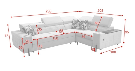 Ecksofa mit Schlaffunktion Belvi II grau rechts elegantes und ergonomisches Ecksofa für das Wohnzimmer praktischer Stauraum an der Seite