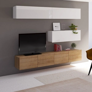 Möbel Apulia VIII weiß glänzend / goldene Eiche ein außergewöhnlich stilvolles Wandelement einfache Elemente, die in jedes Interieur passen