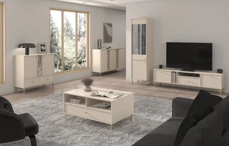 Kioto II Kommode 100 cm beige modernes Design praktische Einlegeböden goldene Griffe stabile Metallbeine