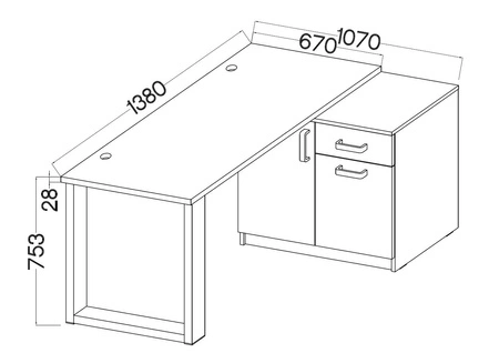 Makana Eckschreibtisch hellgrau / Eiche handwerkliche Kommode mit Schublade und Einlegeböden stilvolles und funktionelles Möbelstück mit einer 28mm Platte