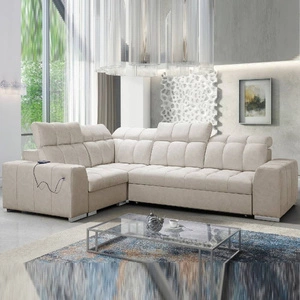 Ecksofa mit Schlaffunktion Luigi II beigefarbenes linkes Ecksofa mit Bettkasten für den täglichen Liegekomfort