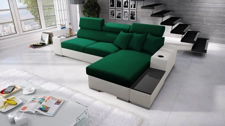 Ecksofa mit Schlaffunktion Provo bottle green / white rechtes Ecksofa mit Bettzeugablage und Funktionserweiterung