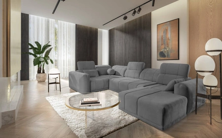 Ecksofa mit Schlaffunktion Cetara IV grau rechte Ecke stilvolles Design mit verschiebbaren Rückenlehnen zwei Bettzeugkästen