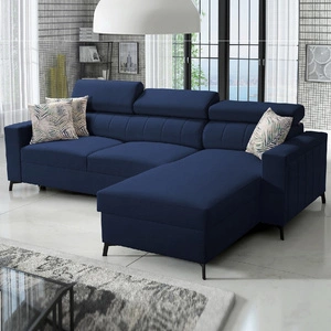 Ecksofa mit Schlaffunktion Savona blau rechts bequemes und elegantes Ecksofa mit verstellbaren Kopfstützen Ziernähte