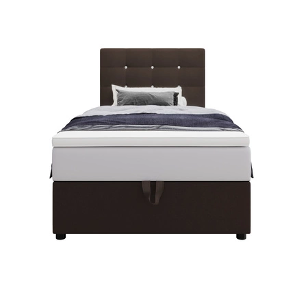 Boxspringbett Kingston 90x200 braun Bett im modernen skandinavischen Stil mit gepolstertem Kopfteil mit Kristallen Bett mit Staukasten