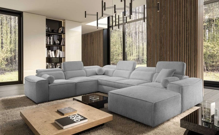Ecksofa mit Schlaffunktion Viano VIII hellgrau rechts modernes Ecksofa mit interessantem Design Container für Bettzeug