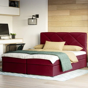 Boxspringbett Luton 140x200 dunkelrot Bett im modernen skandinavischen Stil mit markantem Kopfteil