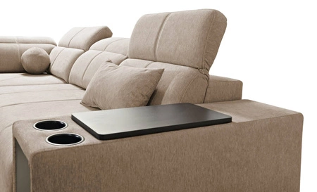 Ecksofa mit Schlaffunktion Tesalia VII grün links modernes Design komfortable Schiebelehne Schublade in der Seite des Möbels