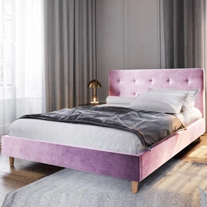 Polsterbett Noiro 180x200 puderrosa mit Container im modernen skandinavischen Stil mit markantem Kopfteil